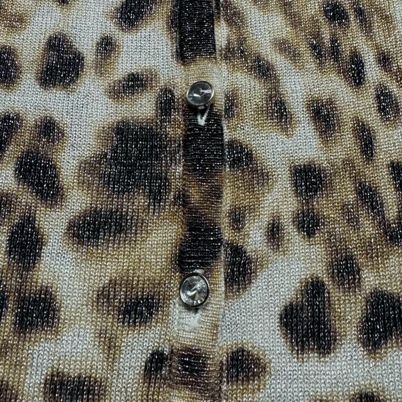 Joseph A Boho Metallic Animal Print Cardigan Women No Size Tag Ivory Brown Black - Picture 3 of 6